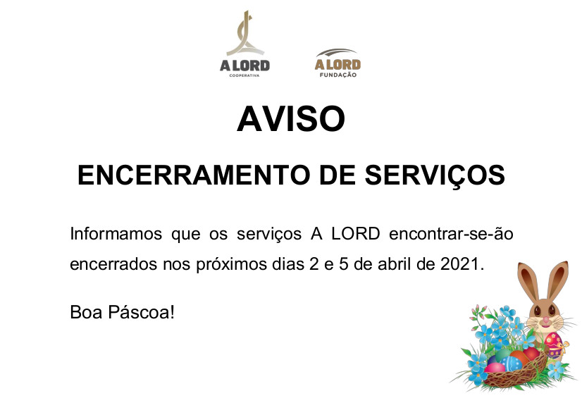 Encerramento de serviços | PÁSCOA | 2 e 5 abril