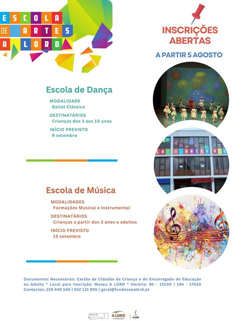 Inscrições abertas | ESCOLAS DE DANÇA E DE MÚSICA | A partir 5 agosto